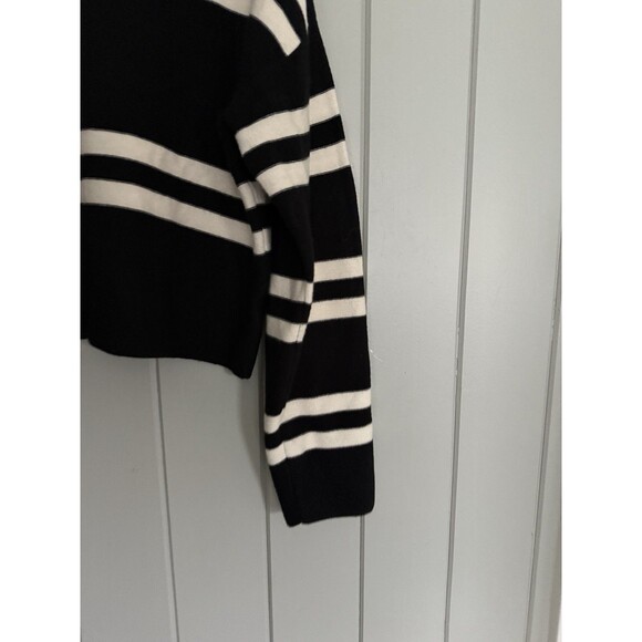 LNA Luca Sweater L Large Modal Blend Striped V Neck Long Sleeve Black White - Picture 2 of 7